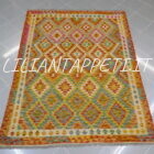 kilim afghano da salotto multicolore in lana 197x152 cm
