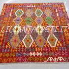 kilim afghano quadrato da salotto multicolore in lana 194x210 cm