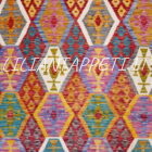 kilim afghano quadrato da salotto multicolore in lana 194x210 cm