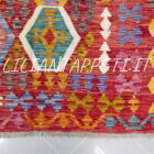 kilim afghano quadrato da salotto multicolore in lana 194x210 cm