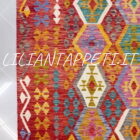 kilim afghano quadrato da salotto multicolore in lana 194x210 cm