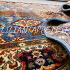 tappeto annodato a mano erivan gherla fondo azzurro da salotto 233x158 cm in lana