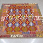 kilim afghano quadrato da salotto multicolore in lana 199x205 cm