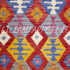 kilim afghano quadrato da salotto multicolore in lana 199x205 cm