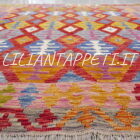 kilim afghano quadrato da salotto multicolore in lana 199x205 cm