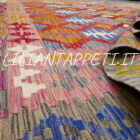 kilim afghano quadrato da salotto multicolore in lana 199x205 cm