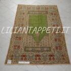 antico tppeto turco panderma a preghiera in lana fondo verde 180x128 cm