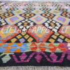 kilim afghano quadrato da salotto multicolore in lana 204x206 cm