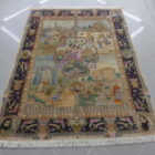 tappeto persiano tabriz figurativo fondo chiaro da salotto con paesaggi e personaggi
