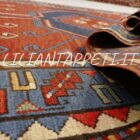 tappeto caucasico kazak antico tutto lana 217x127 cm fondo rosso