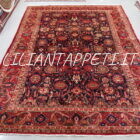 tappeto persiano hamadan nenej da salotto disegno senza il medaglione a tutto campo fondo blu rosso lana su cotone 351x250 cm