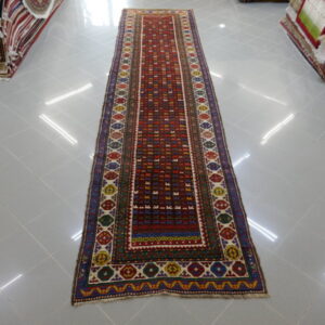 antico tappeto passatoia caucaso ghendje da corridoio multicolore molto lunga