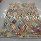 kilim afghano da salotto multicolore in lana 231x179 cm
