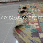 kilim afghano da salotto multicolore in lana 231x179 cm