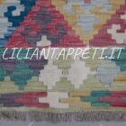 kilim afghano da salotto multicolore in lana 231x179 cm