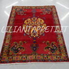 tappeto persiano afshari sirjan fondo rosso e giallo con i botteh lana su cotone 195x154 cm