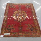 tappeto persiano afshari sirjan fondo rosso e giallo con i botteh lana su cotone 195x154 cm