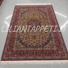 tappeto persiano isfahan fondo seta color oro avorio 243x165 cm