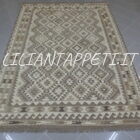 Kilim Afghano da salotto con le lane non tinte color beige, avorio, marrone, grigio 293x204 cm