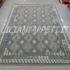 Kilim Afghano da salotto fondo, azzurro beige, avorio in lana 300x210 cm