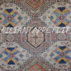 grande tappeto da sala kazak molto decorativo con grandi motivi geometrici senza il medaglione fondo color avorio, beige 354x249 cm