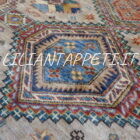 grande tappeto da sala kazak molto decorativo con grandi motivi geometrici senza il medaglione fondo color avorio, beige 354x249 cm