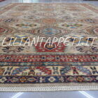 grande tappeto da sala kazak molto decorativo con grandi motivi geometrici senza il medaglione fondo color avorio, beige 354x249 cm