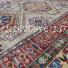 grande tappeto da sala kazak molto decorativo con grandi motivi geometrici senza il medaglione fondo color avorio, beige 354x249 cm