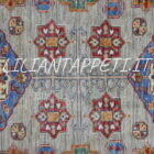 grande tappeto da sala kazak molto decorativo con grandi motivi geometrici senza il medaglione fondo color avorio, beige 354x249 cm