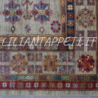 grande tappeto da sala kazak molto decorativo con grandi motivi geometrici senza il medaglione fondo color avorio, beige 354x249 cm