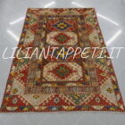 tappeto caucasico kazak bordcialu da salotto molto allegro e colorato in lana 236x166 cm