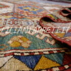 tappeto caucasico kazak bordcialu da salotto molto allegro e colorato in lana 236x166 cm