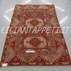 tappeto caucasico kazak bordcialu da salotto molto allegro e colorato in lana 236x166 cm