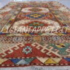tappeto caucasico kazak bordcialu da salotto molto allegro e colorato in lana 236x166 cm