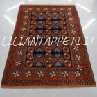 tappeto afghano bukhara ersari da salotto fondo blu marrone in lana 215x150cm