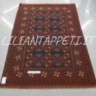 tappeto afghano bukhara ersari da salotto fondo blu marrone in lana 215x150cm