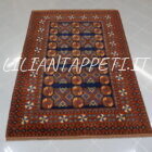 tappeto afghano bukhara ersari da salotto fondo blu marrone in lana 215x150cm