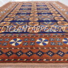 tappeto afghano bukhara ersari da salotto fondo blu marrone in lana 215x150cm