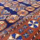 tappeto afghano bukhara ersari da salotto fondo blu marrone in lana 215x150cm