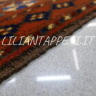 tappeto afghano bukhara ersari da salotto fondo blu marrone in lana 215x150cm