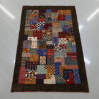 piccolo tappeto persiano Gabbeh gashgai kashkuli fondo multicolore cornice marrone