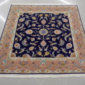 tappeto persiano tabriz quadrato 200x200 cm 60raj fondo blu da salotto misto seta