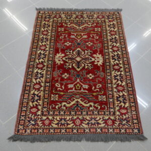 tappetino orientale moderno kazak fondo rosso scendiletto