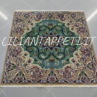 piccolo tappeto persiano nain scendiletto 9fili fondo verde quadrato 97x97 cm