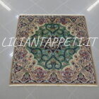 piccolo tappeto persiano nain scendiletto 9fili fondo verde quadrato 97x97 cm