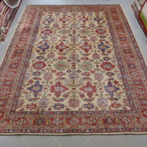 grande tappeto orientale kazak fondo avorio da salotto 400x300