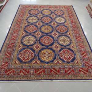 tappeto orientale kazak da sala fondo blu disegno a tutto campo