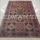 Tappeto Yalameh persiano geometrico in lana su lana da salotto 242x156 cm