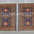 Scendiletti afghani orientali kazak fondo blu disegno geometrico 90x60-89x64 cm