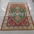 tappeto afghano uzbek kazak di lana fondo verde 242x166 cm